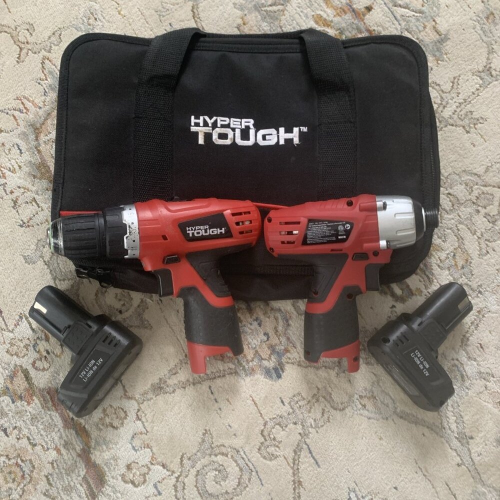 HYPER TOUGH 12V Cordless 3/8 Drill and Impact With Two Batteries and Case